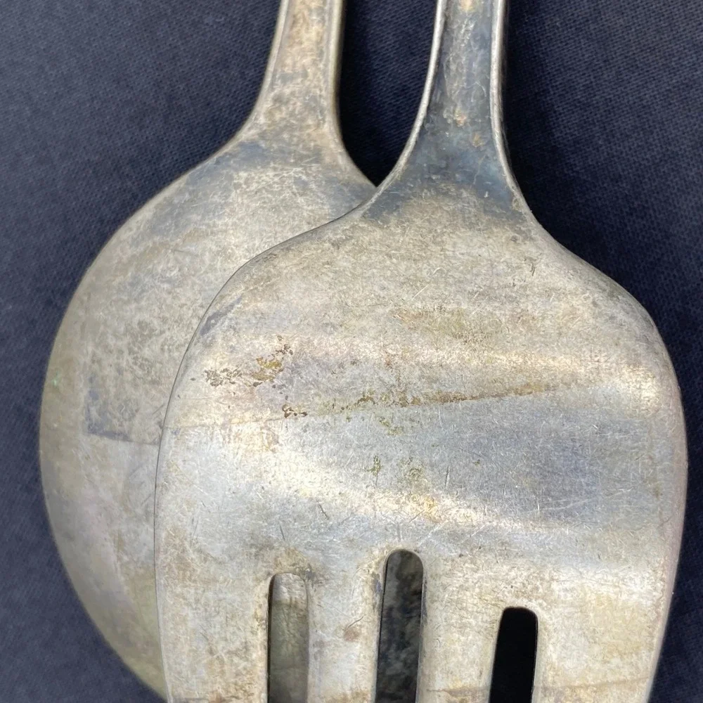 1938 William Rogers Serving Silver Plated Meat Fork Spoon Patina Wheat Grass